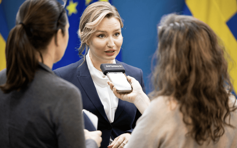 Bild från pressträffen med bland andra vice statsminister Ebba Busch. Foto: Ninni Andersson/Regeringskansliet