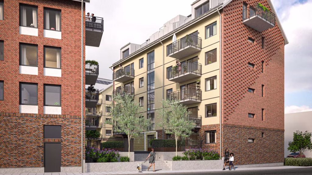 Visualisering av Brf Kvisjungeby Ängar i Björlanda Göteborg. Illustration: Egnahemsbolaget