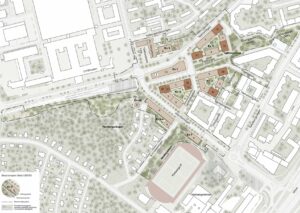 Illustrationsplan över förslagen nybyggnation i området centrala Telefonplan. Illustration: Varg arkitekter / Stockholms stad