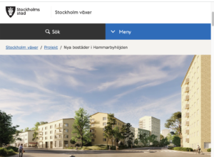 Illustration av projektet. Skärmdump Stockholm växer, Stockholms stads hemsida
